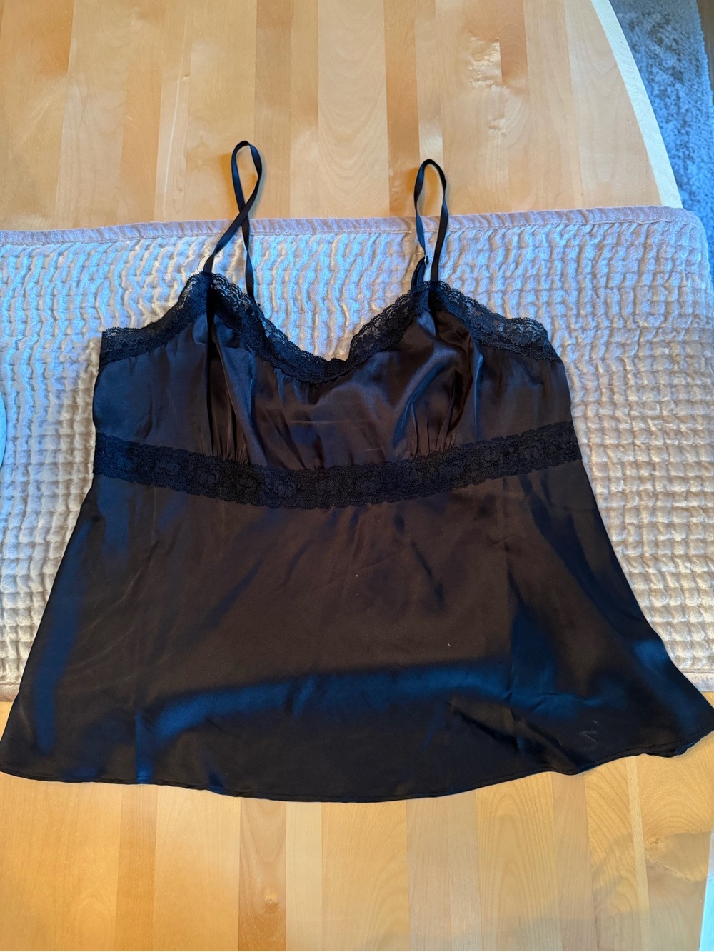 Black Lace-Trim Satin Cami Top
